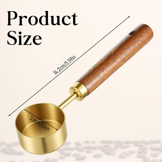 Gold Coffee Measuring Spoon, Stainless Steel Teaspoon Scoop, Walnut Handle, 15ml Capacity Tablespoon, Gold Plated for Coffee Tea, and More