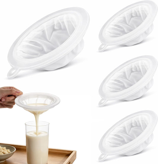 4 Pieces 200 Mesh Strainer, Nylon Straining for 5 Inch Kitchen Funnels Reusable Easy to Clean Food Filter Strainer for Cooking Oil Milk Juice Wine Cheese Whey Grease Coffee grease filter Chia Seeds