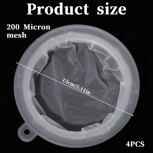 4 Pieces 200 Mesh Strainer, Nylon Straining for 5 Inch Kitchen Funnels Reusable Easy to Clean Food Filter Strainer for Cooking Oil Milk Juice Wine Cheese Whey Grease Coffee grease filter Chia Seeds