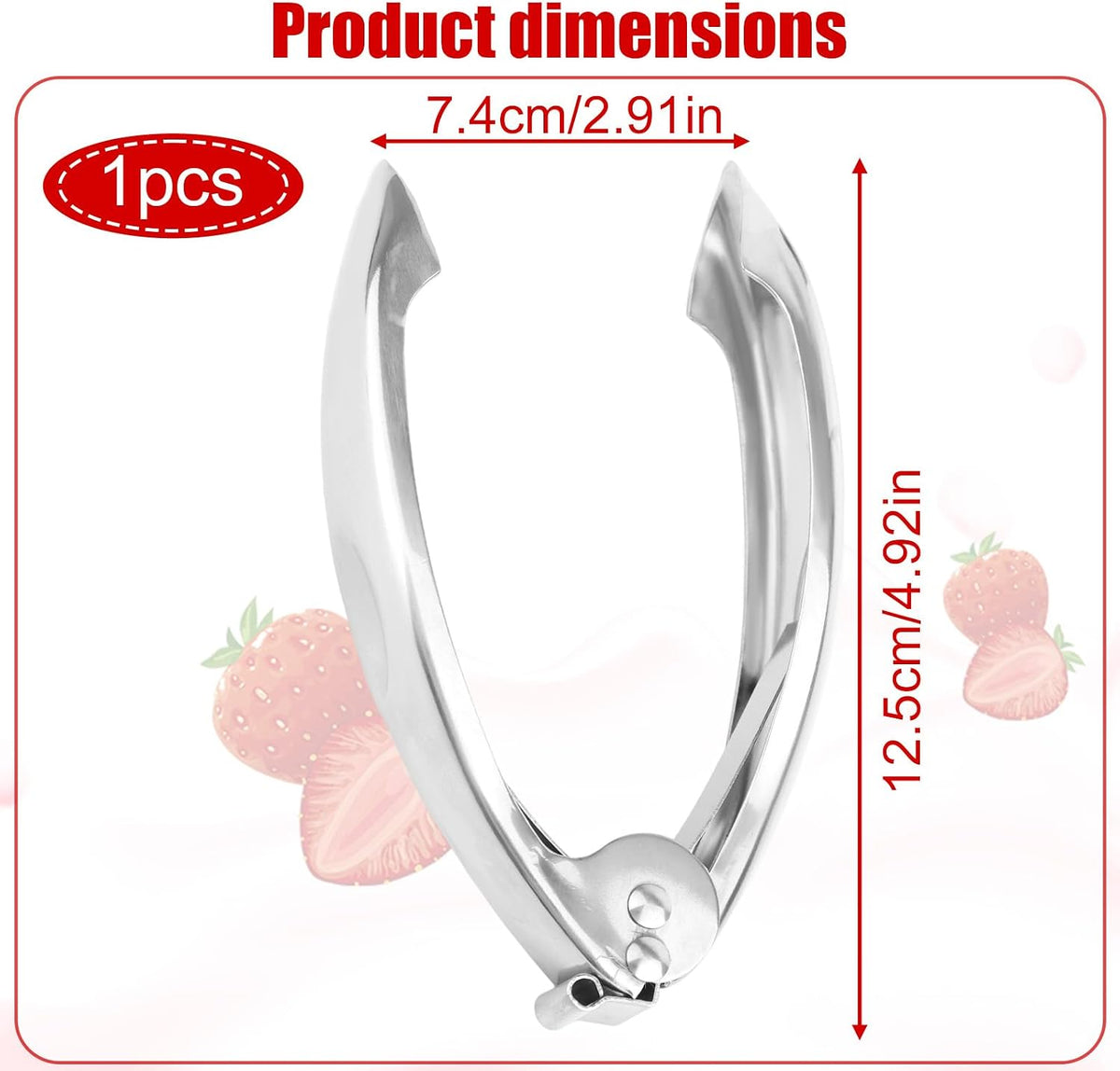 Strawberry Huller, 304 Stainless Steel Fruit Tomato Picker Stem Top Corer Remover with Safety Lock Ergonomic Non-Slip Handle Multi Function Coring Tool & Kitchen Gadget Cutter Knife