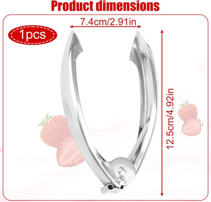 Strawberry Huller, 304 Stainless Steel Fruit Tomato Picker Stem Top Corer Remover with Safety Lock Ergonomic Non-Slip Handle Multi Function Coring Tool & Kitchen Gadget Cutter Knife