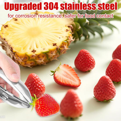 Strawberry Huller, 304 Stainless Steel Fruit Tomato Picker Stem Top Corer Remover with Safety Lock Ergonomic Non-Slip Handle Multi Function Coring Tool & Kitchen Gadget Cutter Knife