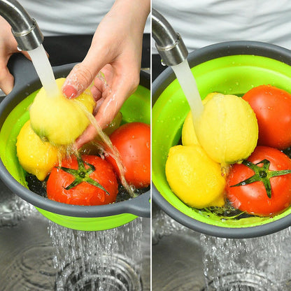 Collapsible Colander Set of 2, Space Saving Foldable Kitchen Strainer Baskets with Non-Slip Base, Thickened PP+TPE Collapsible Strainers for Pasta, Vegetables, Fruits, Rice (Green)