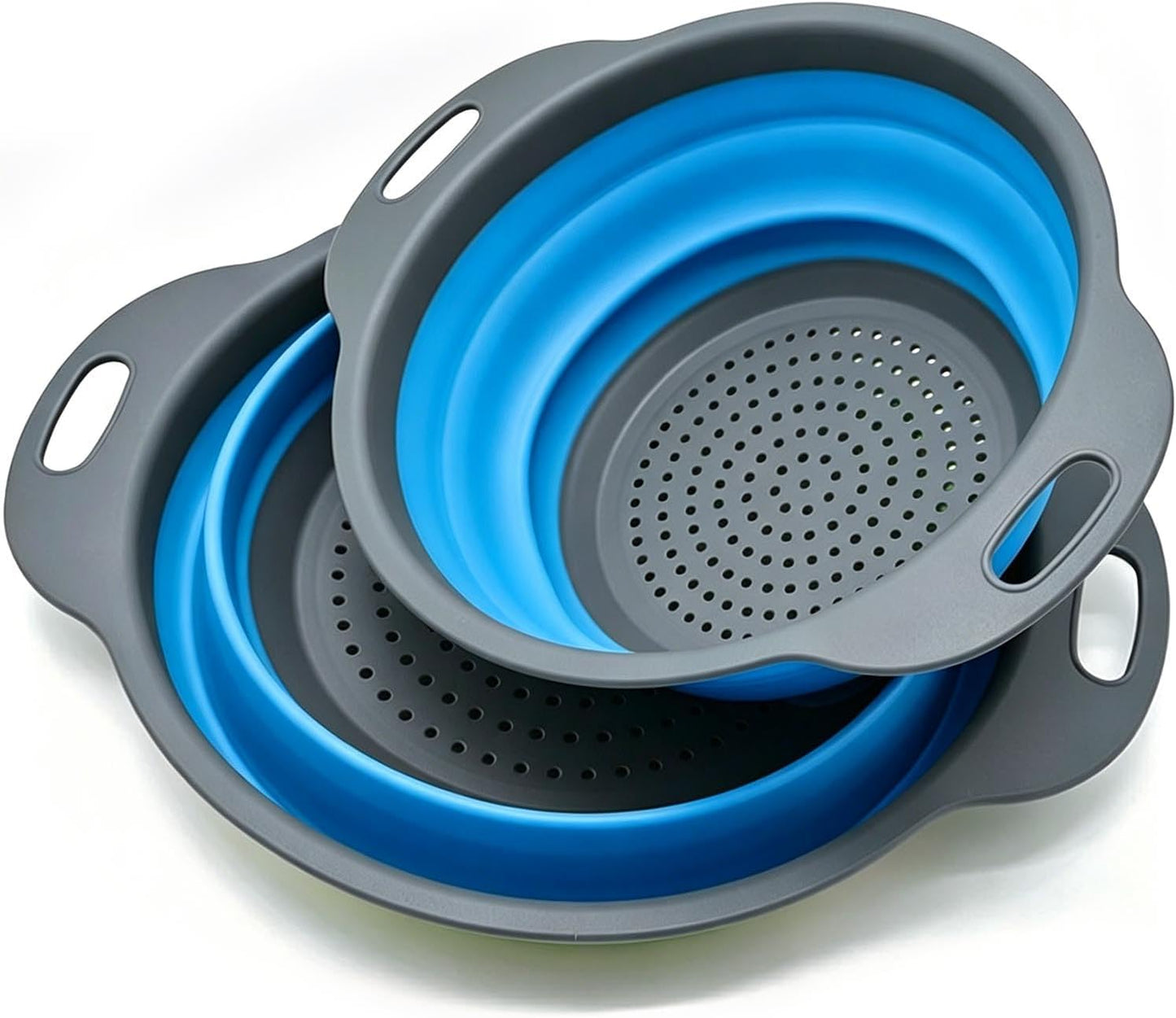 Collapsible Colander Set of 2, Space Saving Foldable Kitchen Strainer Baskets with Non-Slip Base, Thickened PP+TPE Collapsible Strainers for Pasta, Vegetables, Fruits, Rice (Green)