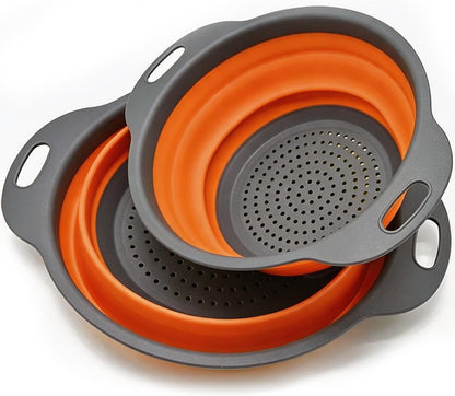 Collapsible Colander Set of 2, Space Saving Foldable Kitchen Strainer Baskets with Non-Slip Base, Thickened PP+TPE Collapsible Strainers for Pasta, Vegetables, Fruits, Rice (Green)