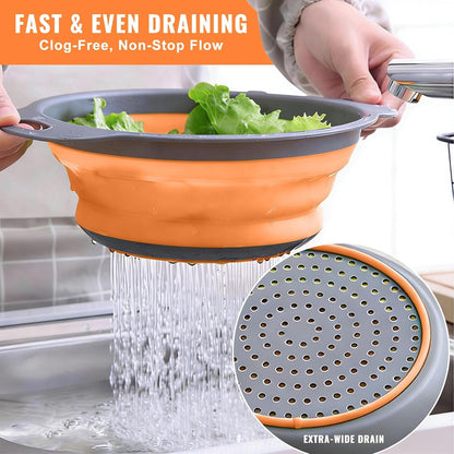 Collapsible Colander Set of 2, Space Saving Foldable Kitchen Strainer Baskets with Non-Slip Base, Thickened PP+TPE Collapsible Strainers for Pasta, Vegetables, Fruits, Rice (Green)