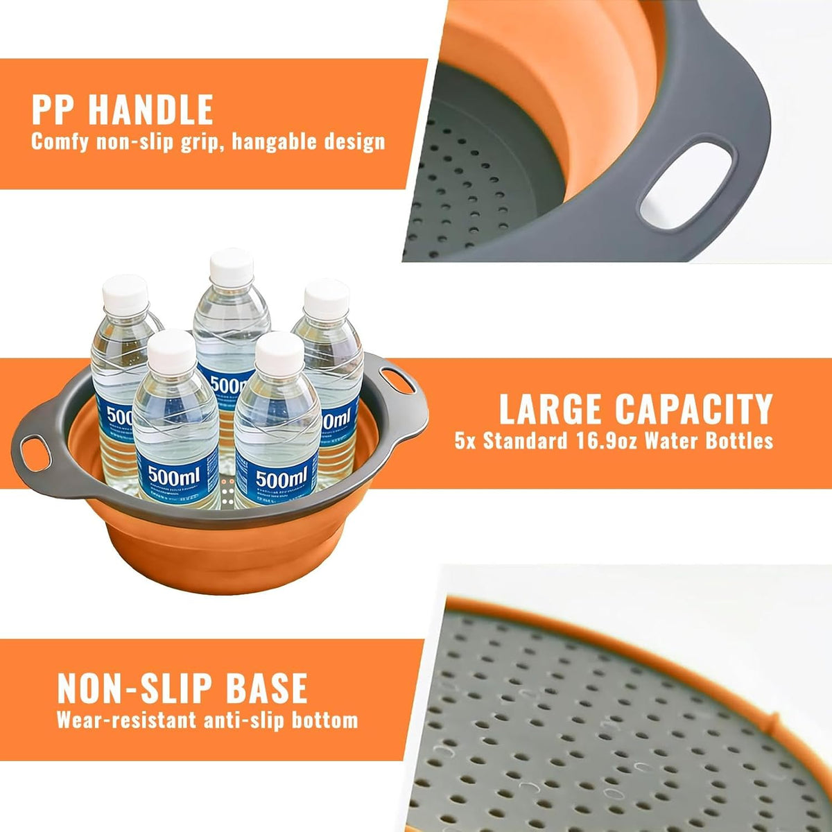 Collapsible Colander Set of 2, Space Saving Foldable Kitchen Strainer Baskets with Non-Slip Base, Thickened PP+TPE Collapsible Strainers for Pasta, Vegetables, Fruits, Rice (Green)