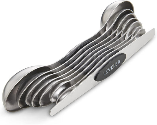Dual-Sided Magnetic Measuring Spoons and Leveler, Heavyweight Stainless Steel, 8-Piece Set