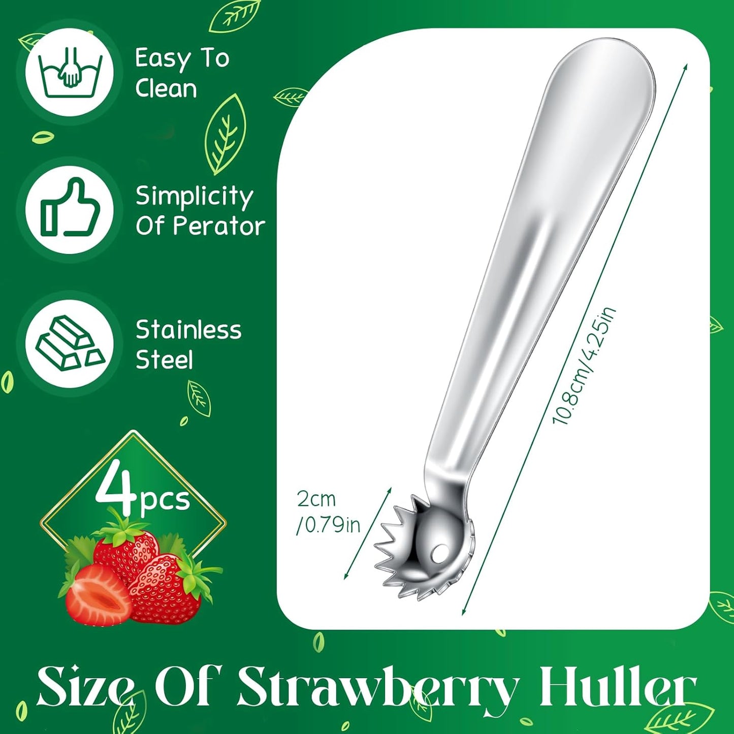 2 Pcs Tomato Stem Corer Strawberry Baller Stainless Steel Strawberry Huller Tool Fruit Vegetable Stem Remover