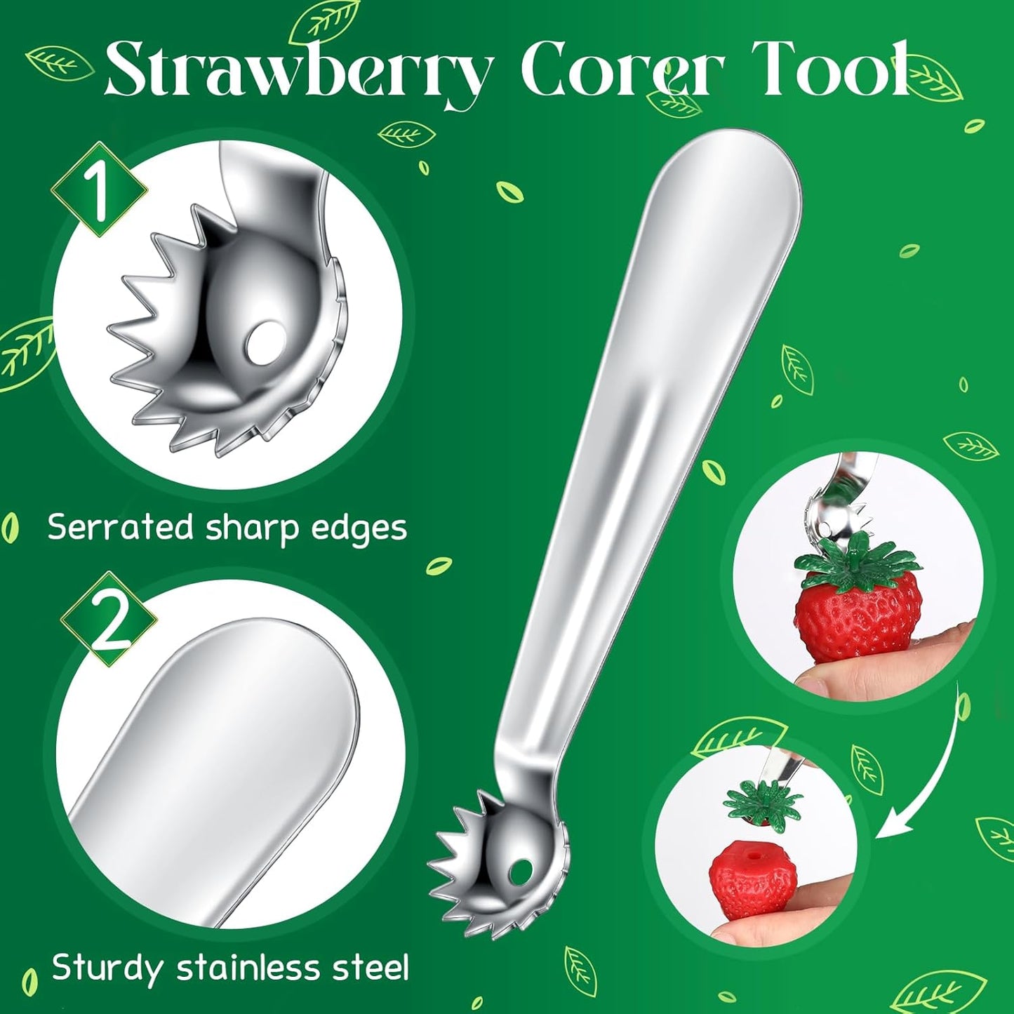 2 Pcs Tomato Stem Corer Strawberry Baller Stainless Steel Strawberry Huller Tool Fruit Vegetable Stem Remover