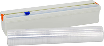 Household Reusable Refillable Plastic Wrap Dispenser with Slide Cutter, Food Wrap Stretch Clear Cling Wrap 12 Inch×328 Ft (1Cutting Box + 1 Cling Film)