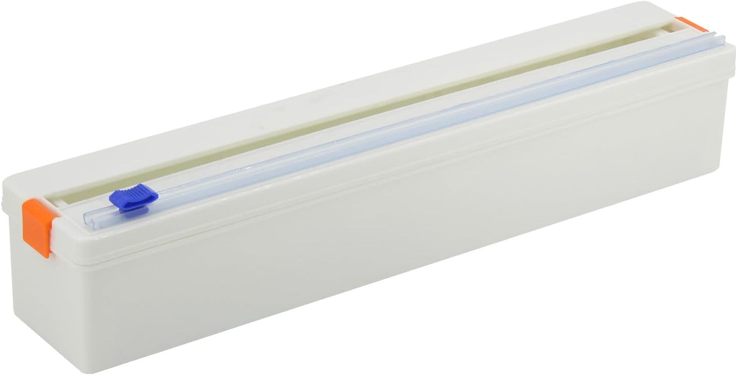 Household Reusable Refillable Plastic Wrap Dispenser with Slide Cutter, Food Wrap Stretch Clear Cling Wrap 12 Inch×328 Ft (1Cutting Box + 1 Cling Film)