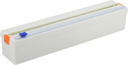 Household Reusable Refillable Plastic Wrap Dispenser with Slide Cutter, Food Wrap Stretch Clear Cling Wrap 12 Inch×328 Ft (1Cutting Box + 1 Cling Film)
