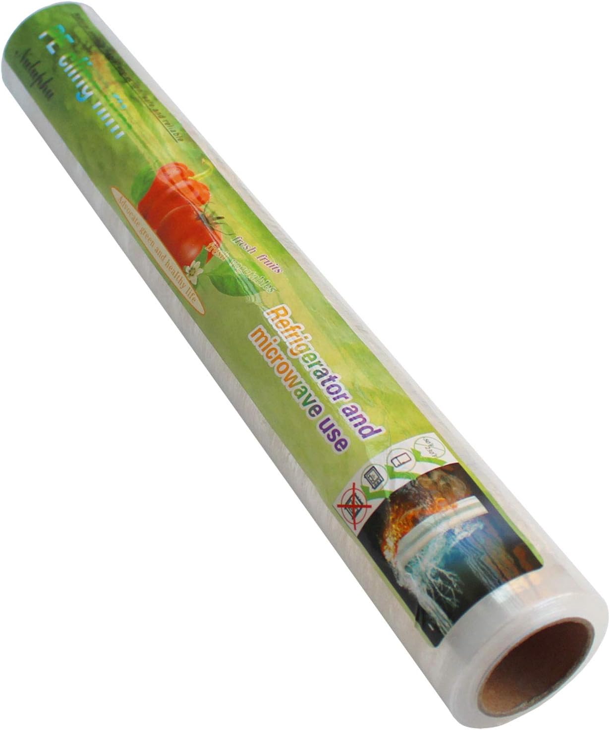 Household Reusable Refillable Plastic Wrap Dispenser with Slide Cutter, Food Wrap Stretch Clear Cling Wrap 12 Inch×328 Ft (1Cutting Box + 1 Cling Film)
