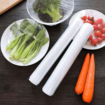 Household Reusable Refillable Plastic Wrap Dispenser with Slide Cutter, Food Wrap Stretch Clear Cling Wrap 12 Inch×328 Ft (1Cutting Box + 1 Cling Film)