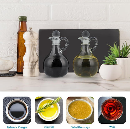 Clear Glass Oil and Vinegar Cruets, Salad Dressing Dispensers with Airtight Stoppers, Set of 2