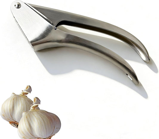 Stainless Steel Garlic Press, Garlic Ginger Crushing Tool, Silver | Ergonomic Handle, Easy to Squeeze Garlic Mincer,No Need to Peel Garlic Press