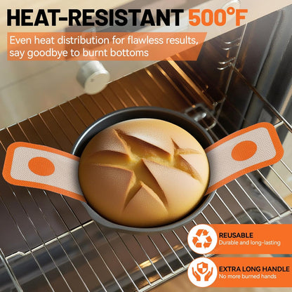 2 Pcs Silicone Bread Sling for Dutch Oven, 0.7MM Thickened Heat Resistant to 500°F Non-Stick Baking Mat with Long Handle Easy to Transfer Sourdough Bread, Dutch Oven Liners Baking Supplies