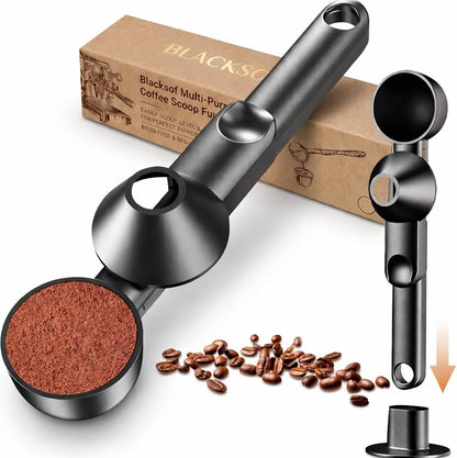 Coffee Scoop & Funnel for Reusable K Cup Pods – 2 Tablespoon Measuring Spoon for Ground Coffee, Protein Powder, and Tea – No-Spill Design, Ideal for Kitchen Storage (1, Black)