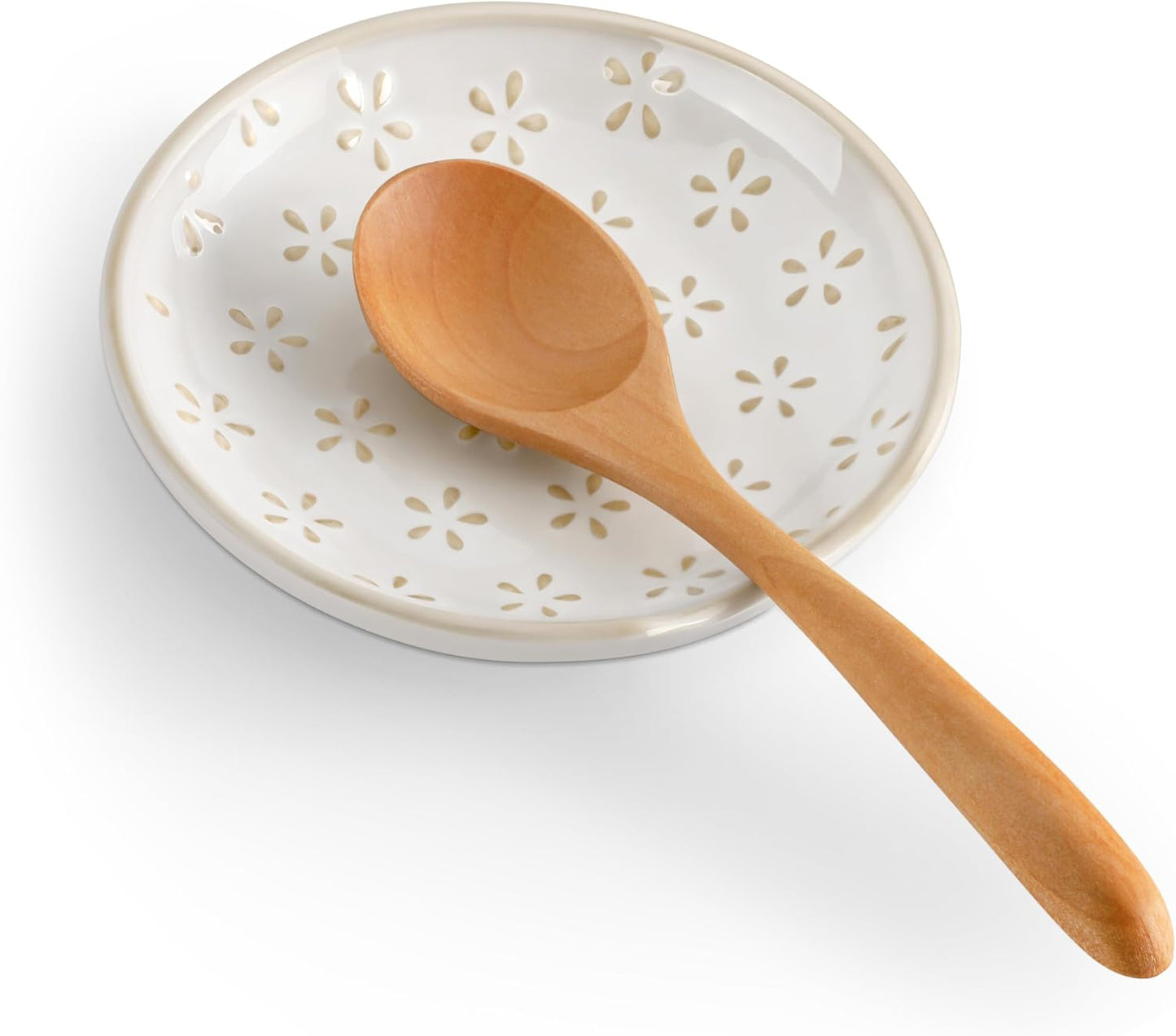 Ceramic Spoon Rest for Stove Top, Spoon Holder for Kitchen Counter | 4.8” Cooking Utensil Rest for Ladle, Spatula, Spoons, or Tongs, Modern Farmhouse Kitchen Décor, Dishwasher - 01, Series LYDIA