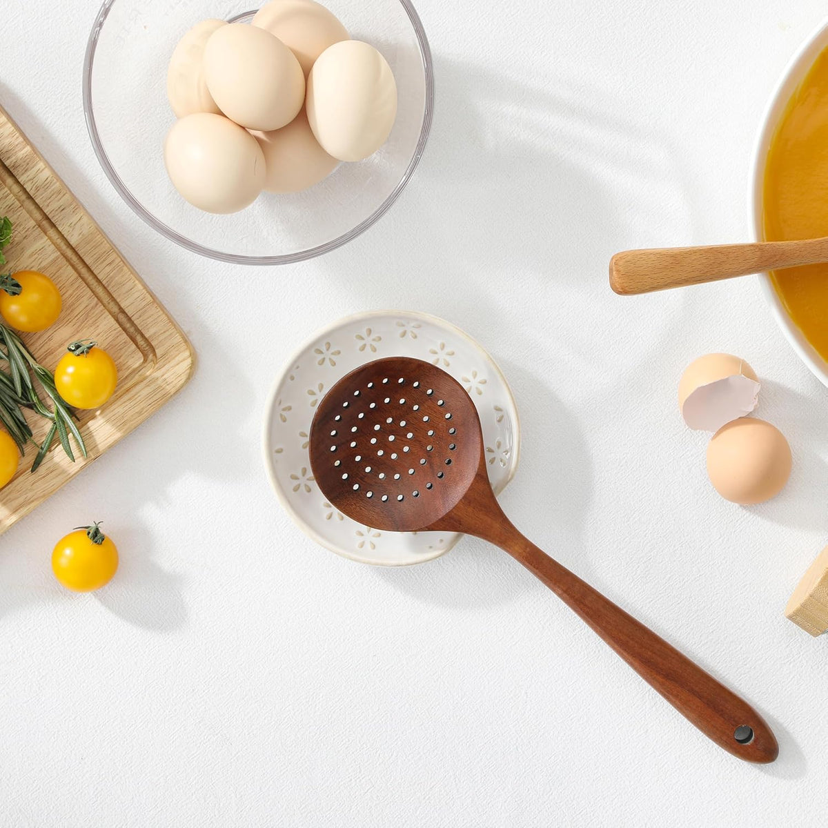 Ceramic Spoon Rest for Stove Top, Spoon Holder for Kitchen Counter | 4.8” Cooking Utensil Rest for Ladle, Spatula, Spoons, or Tongs, Modern Farmhouse Kitchen Décor, Dishwasher - 01, Series LYDIA