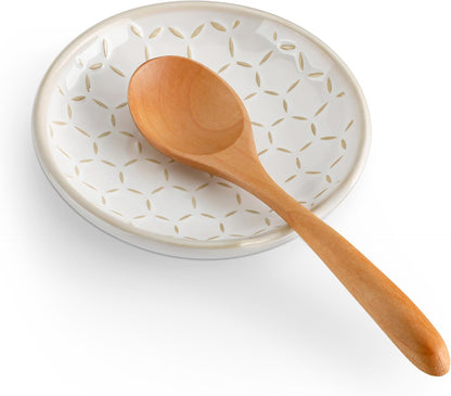 Ceramic Spoon Rest for Stove Top, Spoon Holder for Kitchen Counter | 4.8” Cooking Utensil Rest for Ladle, Spatula, Spoons, or Tongs, Modern Farmhouse Kitchen Décor, Dishwasher - 01, Series LYDIA