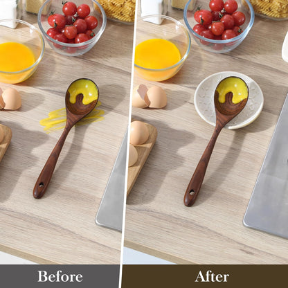 Ceramic Spoon Rest for Stove Top, Spoon Holder for Kitchen Counter | 4.8” Cooking Utensil Rest for Ladle, Spatula, Spoons, or Tongs, Modern Farmhouse Kitchen Décor, Dishwasher - 01, Series LYDIA