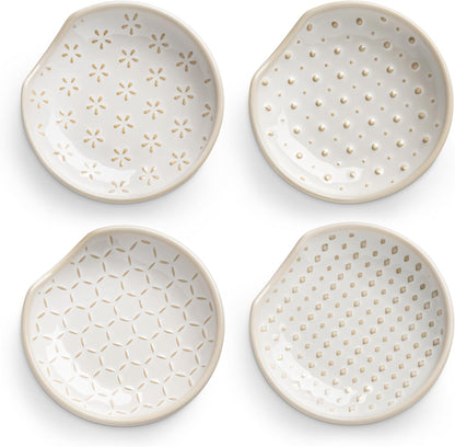 Ceramic Spoon Rest for Stove Top, Spoon Holder for Kitchen Counter | 4.8” Cooking Utensil Rest for Ladle, Spatula, Spoons, or Tongs, Modern Farmhouse Kitchen Décor, Dishwasher - 01, Series LYDIA
