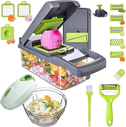 Vegetable Chopper with Container 13-in-1, 7 Blades Food Dicer Veggie Slicer | Onion, Tomato, Salad, Slap, Fruit Cutter with Sharp Stainless Steel Blades, All-in-One Kitchen Prep Tool