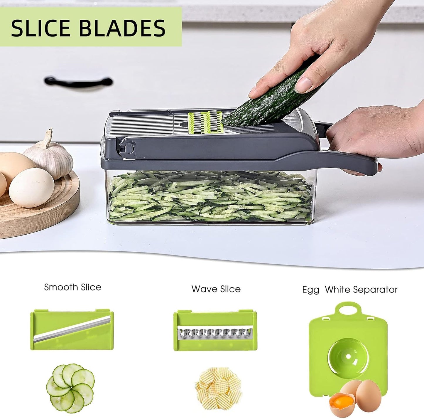 Vegetable Chopper with Container 13-in-1, 7 Blades Food Dicer Veggie Slicer | Onion, Tomato, Salad, Slap, Fruit Cutter with Sharp Stainless Steel Blades, All-in-One Kitchen Prep Tool