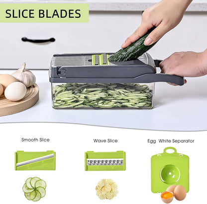 Vegetable Chopper with Container 13-in-1, 7 Blades Food Dicer Veggie Slicer | Onion, Tomato, Salad, Slap, Fruit Cutter with Sharp Stainless Steel Blades, All-in-One Kitchen Prep Tool