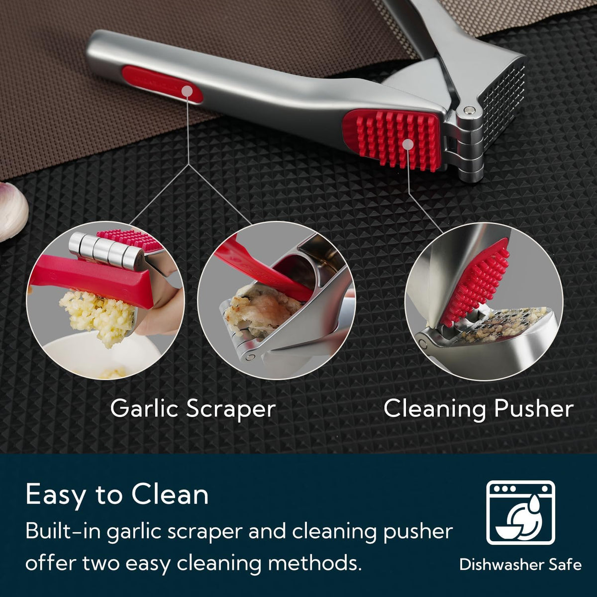Heavy-duty Garlic Press, Built-in Scraper & Cleaning Pusher