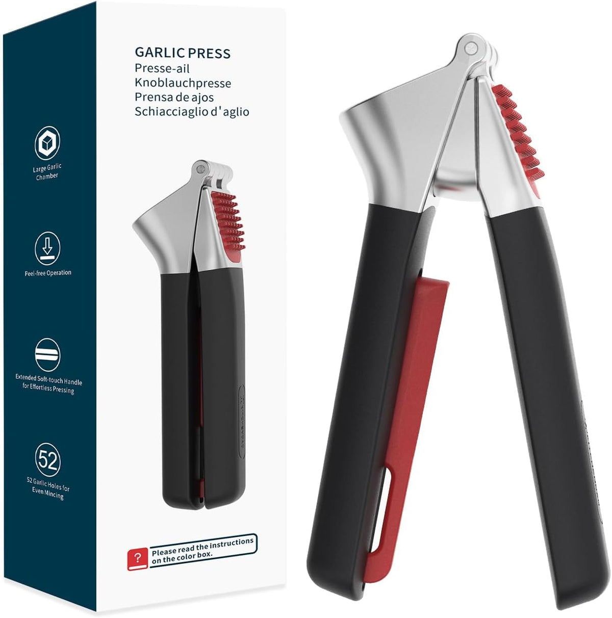 Heavy-duty Garlic Press, Built-in Scraper & Cleaning Pusher