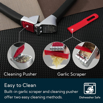 Heavy-duty Garlic Press, Built-in Scraper & Cleaning Pusher