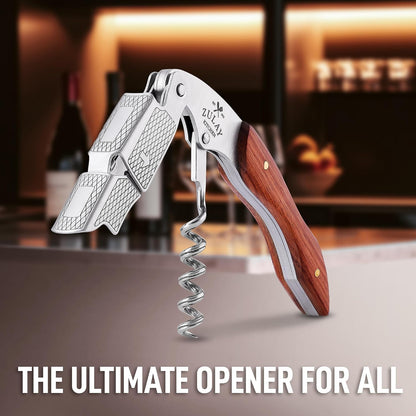 Corkscrew Wine Opener - Premium 420 Stainless Steel & Rosewood Wine Bottle Opener - Double Hinged Opener with Foil Cutter & Cap Remover - Rosewood