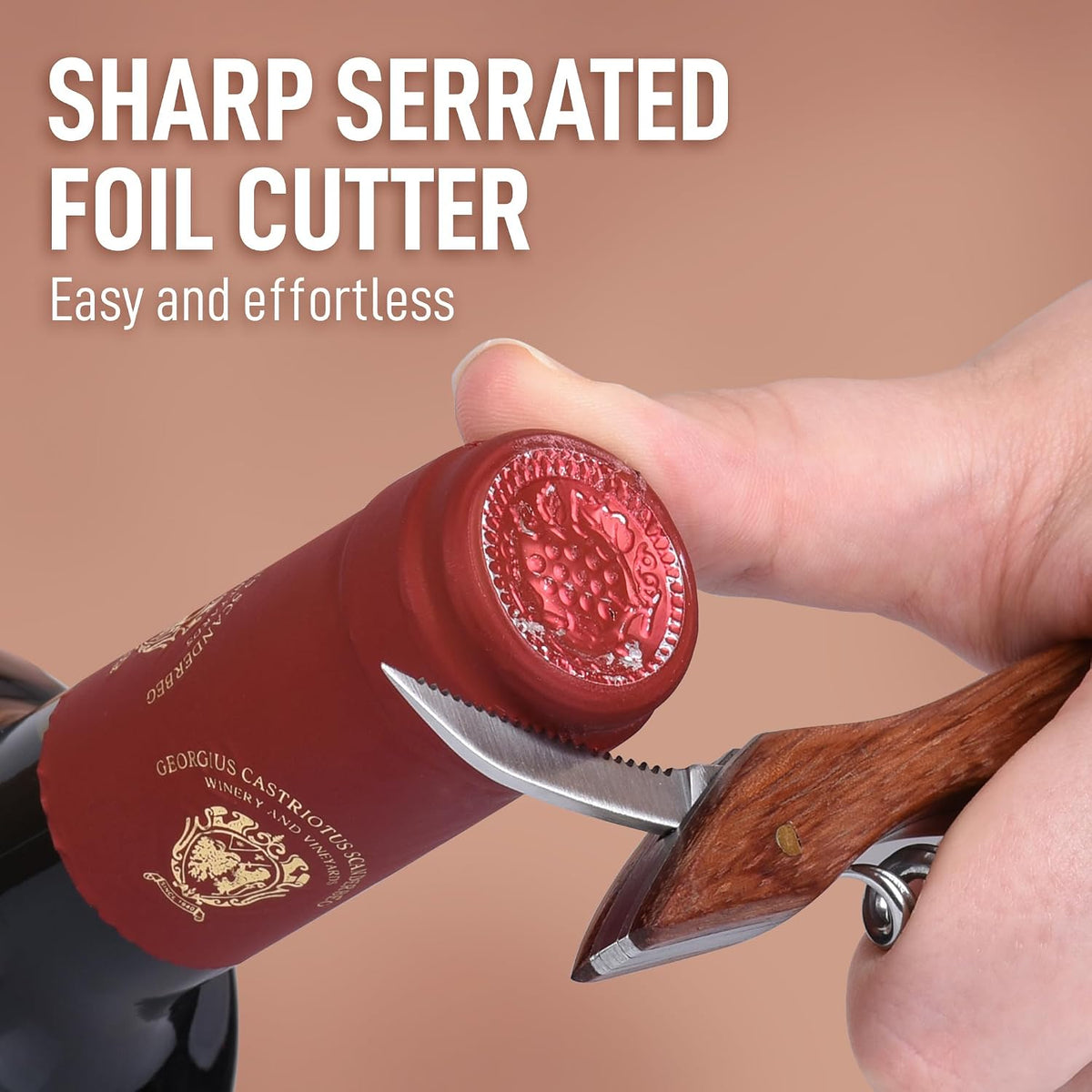 Corkscrew Wine Opener - Premium 420 Stainless Steel & Rosewood Wine Bottle Opener - Double Hinged Opener with Foil Cutter & Cap Remover - Rosewood