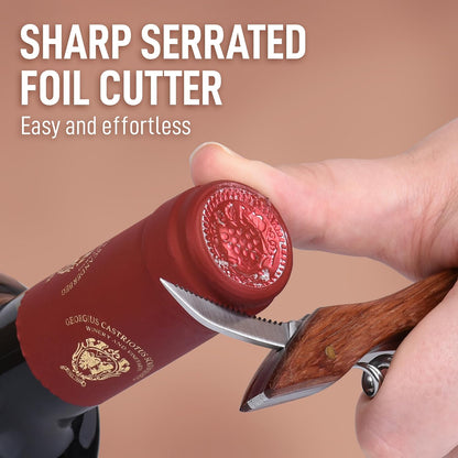 Corkscrew Wine Opener - Premium 420 Stainless Steel & Rosewood Wine Bottle Opener - Double Hinged Opener with Foil Cutter & Cap Remover - Rosewood
