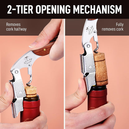 Corkscrew Wine Opener - Premium 420 Stainless Steel & Rosewood Wine Bottle Opener - Double Hinged Opener with Foil Cutter & Cap Remover - Rosewood