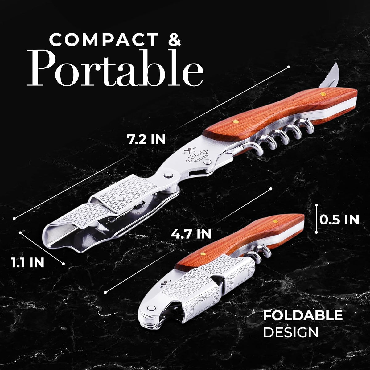 Corkscrew Wine Opener - Premium 420 Stainless Steel & Rosewood Wine Bottle Opener - Double Hinged Opener with Foil Cutter & Cap Remover - Rosewood