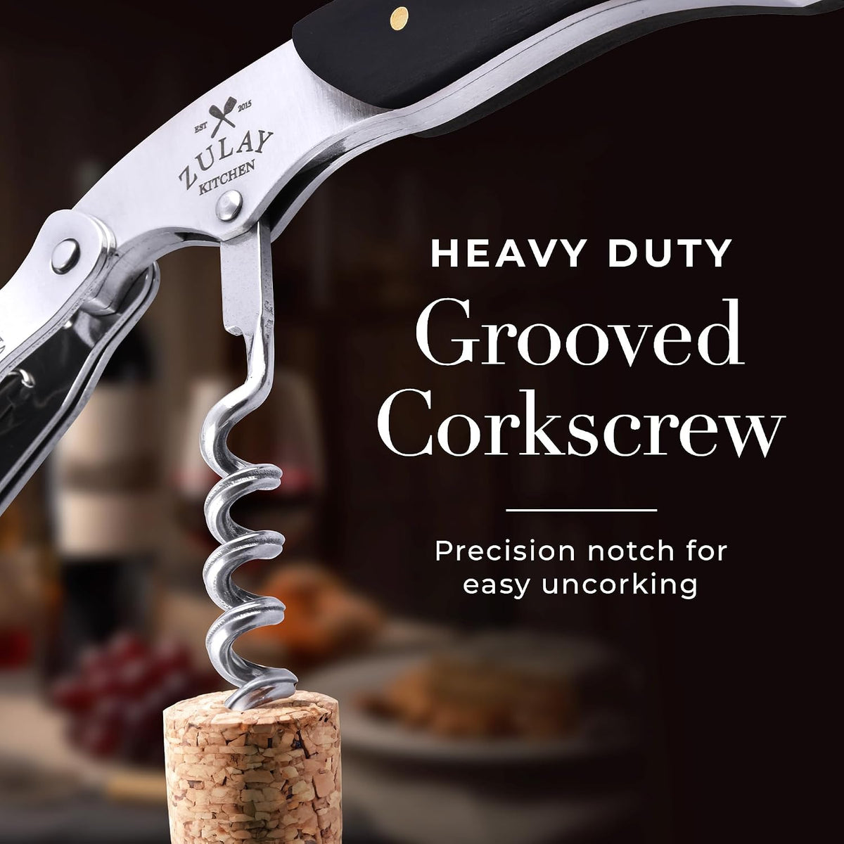 Corkscrew Wine Opener - Premium 420 Stainless Steel & Rosewood Wine Bottle Opener - Double Hinged Opener with Foil Cutter & Cap Remover - Rosewood