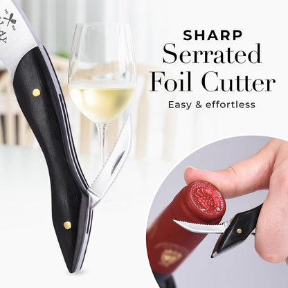 Corkscrew Wine Opener - Premium 420 Stainless Steel & Rosewood Wine Bottle Opener - Double Hinged Opener with Foil Cutter & Cap Remover - Rosewood