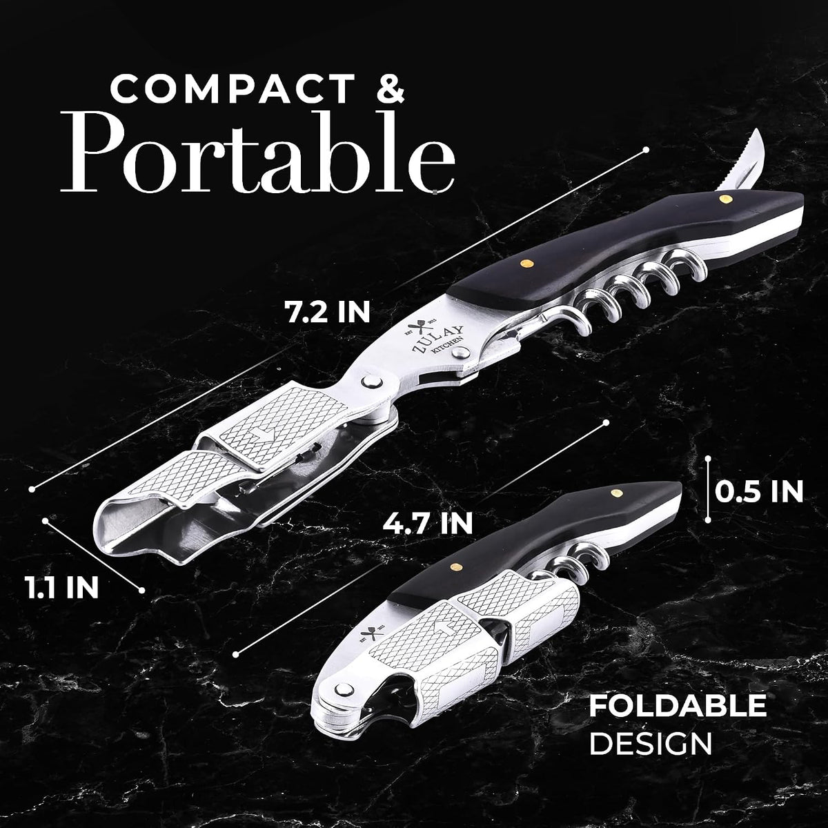 Corkscrew Wine Opener - Premium 420 Stainless Steel & Rosewood Wine Bottle Opener - Double Hinged Opener with Foil Cutter & Cap Remover - Rosewood