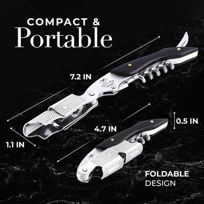 Corkscrew Wine Opener - Premium 420 Stainless Steel & Rosewood Wine Bottle Opener - Double Hinged Opener with Foil Cutter & Cap Remover - Rosewood