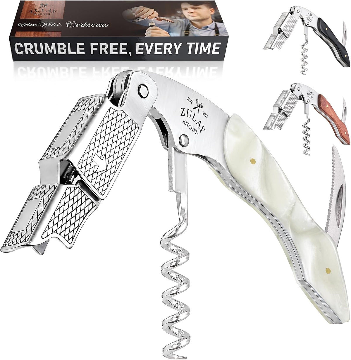 Corkscrew Wine Opener - Premium 420 Stainless Steel & Rosewood Wine Bottle Opener - Double Hinged Opener with Foil Cutter & Cap Remover - Rosewood