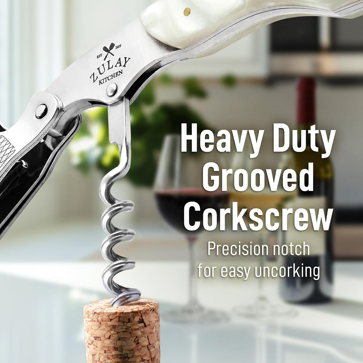 Corkscrew Wine Opener - Premium 420 Stainless Steel & Rosewood Wine Bottle Opener - Double Hinged Opener with Foil Cutter & Cap Remover - Rosewood