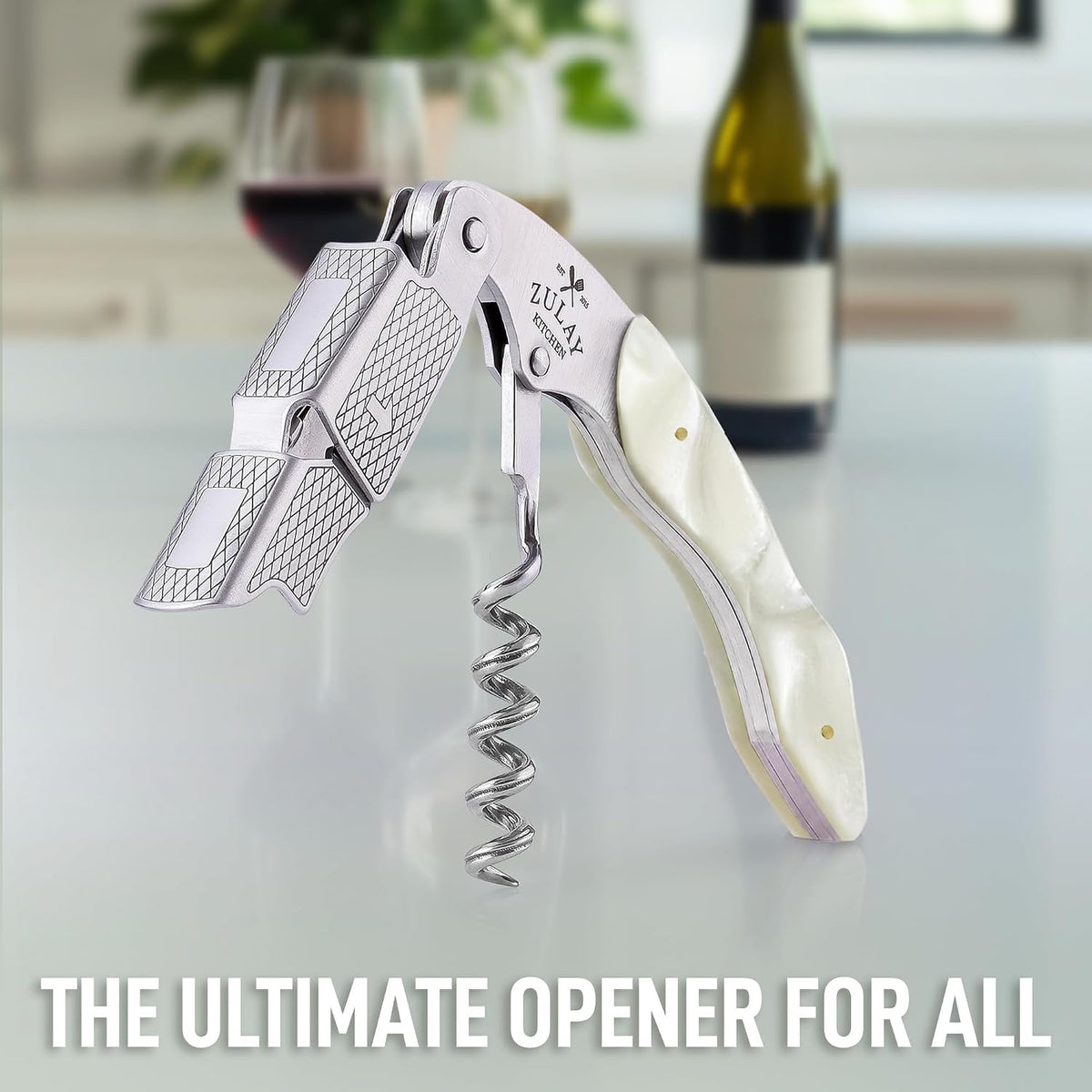 Corkscrew Wine Opener - Premium 420 Stainless Steel & Rosewood Wine Bottle Opener - Double Hinged Opener with Foil Cutter & Cap Remover - Rosewood