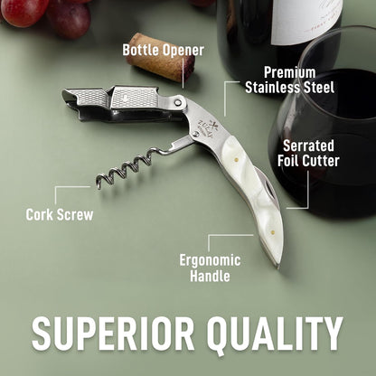 Corkscrew Wine Opener - Premium 420 Stainless Steel & Rosewood Wine Bottle Opener - Double Hinged Opener with Foil Cutter & Cap Remover - Rosewood