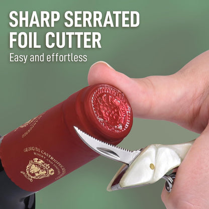 Corkscrew Wine Opener - Premium 420 Stainless Steel & Rosewood Wine Bottle Opener - Double Hinged Opener with Foil Cutter & Cap Remover - Rosewood