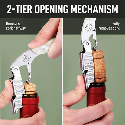 Corkscrew Wine Opener - Premium 420 Stainless Steel & Rosewood Wine Bottle Opener - Double Hinged Opener with Foil Cutter & Cap Remover - Rosewood