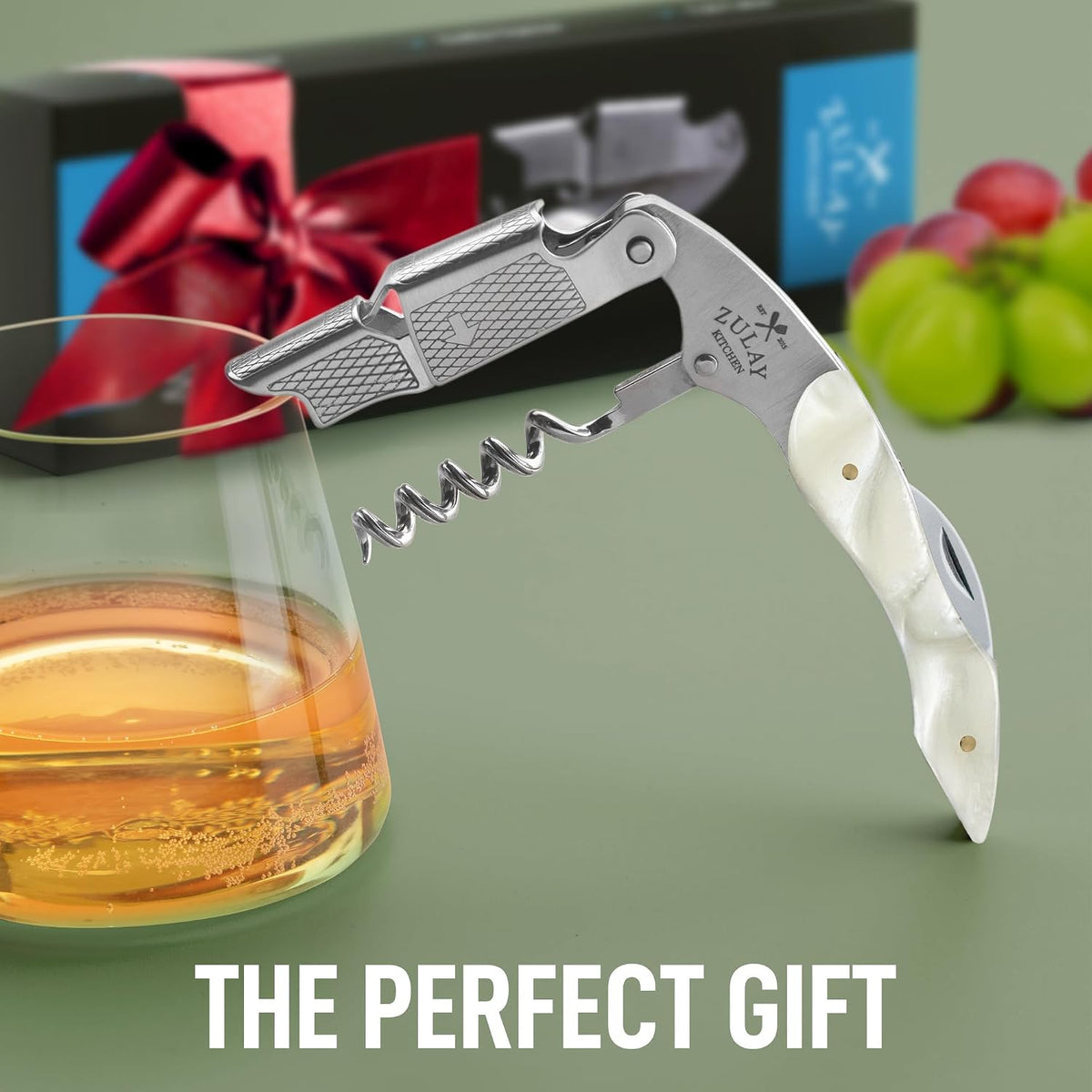 Corkscrew Wine Opener - Premium 420 Stainless Steel & Rosewood Wine Bottle Opener - Double Hinged Opener with Foil Cutter & Cap Remover - Rosewood